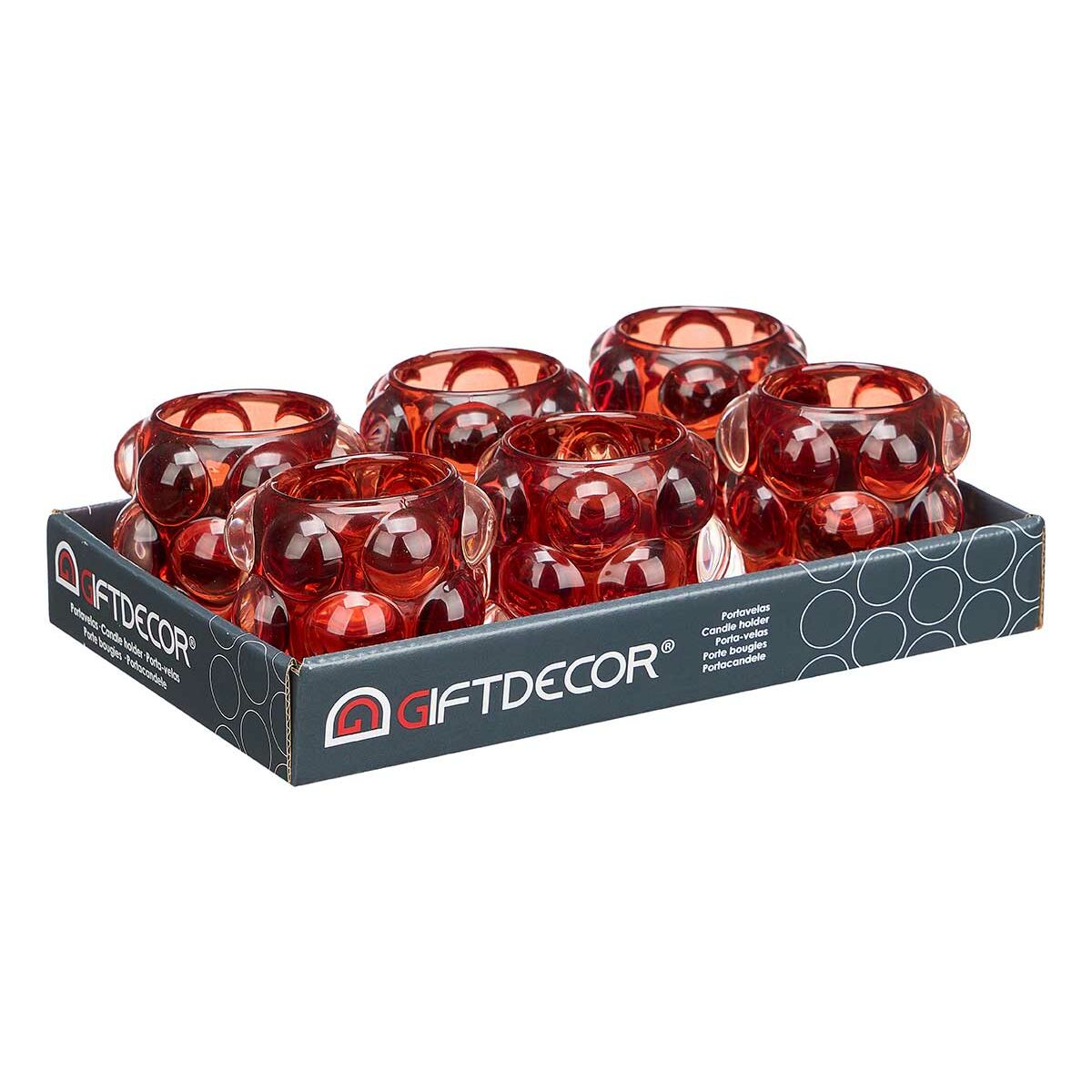 Kynttilänjalka oranssi kuplakuvio, kristalli 8,4 x 9 x 8,4 cm, 12 kpl sisustus