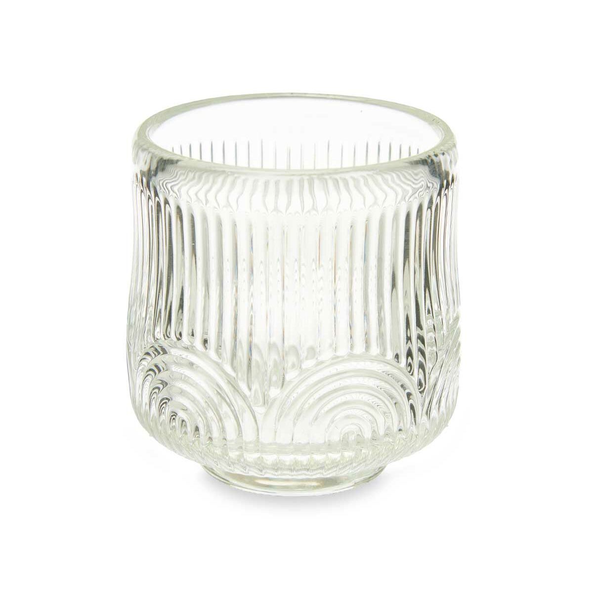 Lasinen kynttilänjalka raidallinen, läpinäkyvä 7,5×7,8×7,5 cm, 12 kpl
