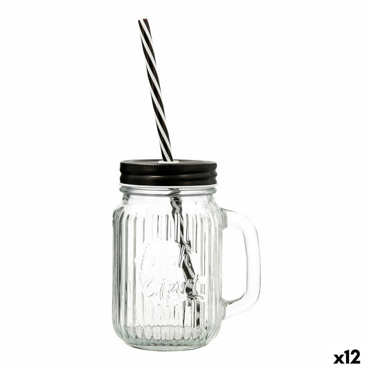 Lasipurkki kannella ja pillillä 470 ml, 12 kpl, lasimuki kahville & juomiin