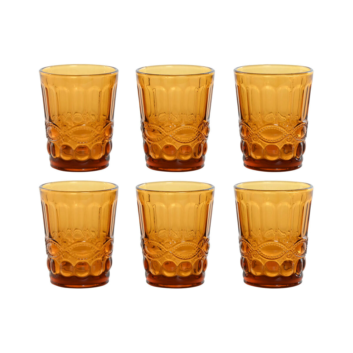 Lasisetti 6 kpl, meripihkanväriset kristallilasit 240 ml, kohokuvio, pöytään