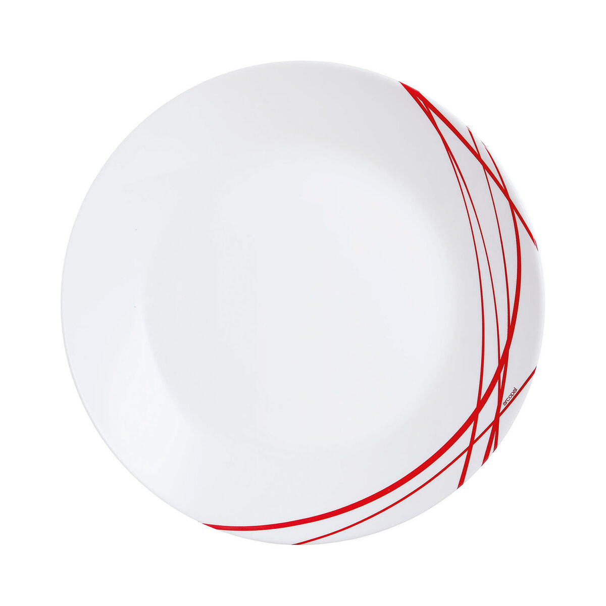 Lautanen 25 cm litteä lasinen, punavalkoinen koristakuosi, 12 kpl Domitille