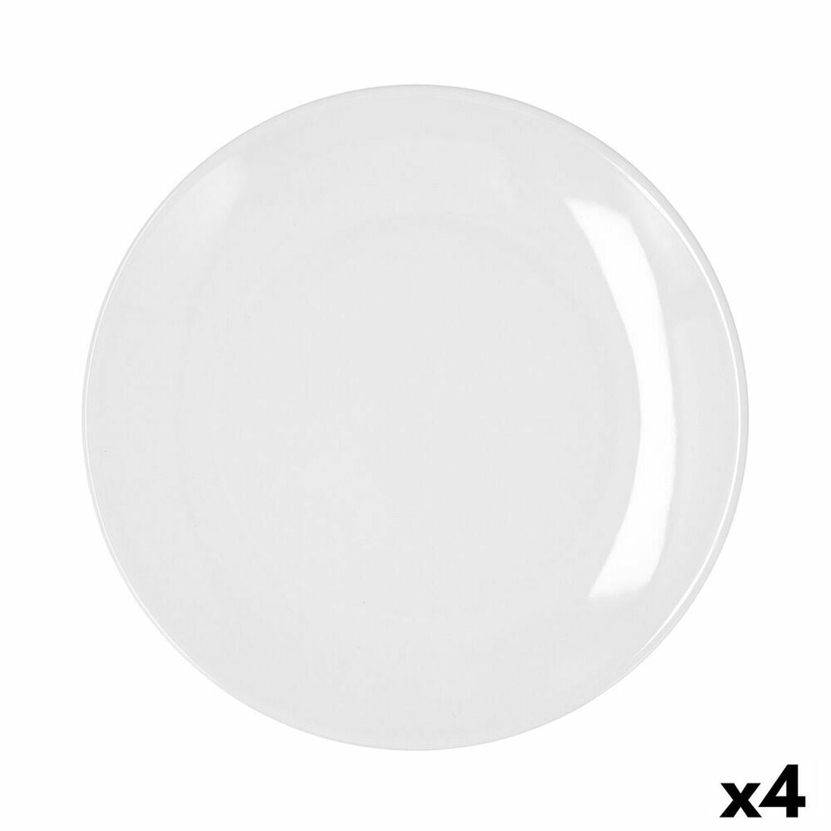 Litteä lautanen 27 cm, valkoinen keramiikka - 4 kpl, mikroon sopiva, pinottava