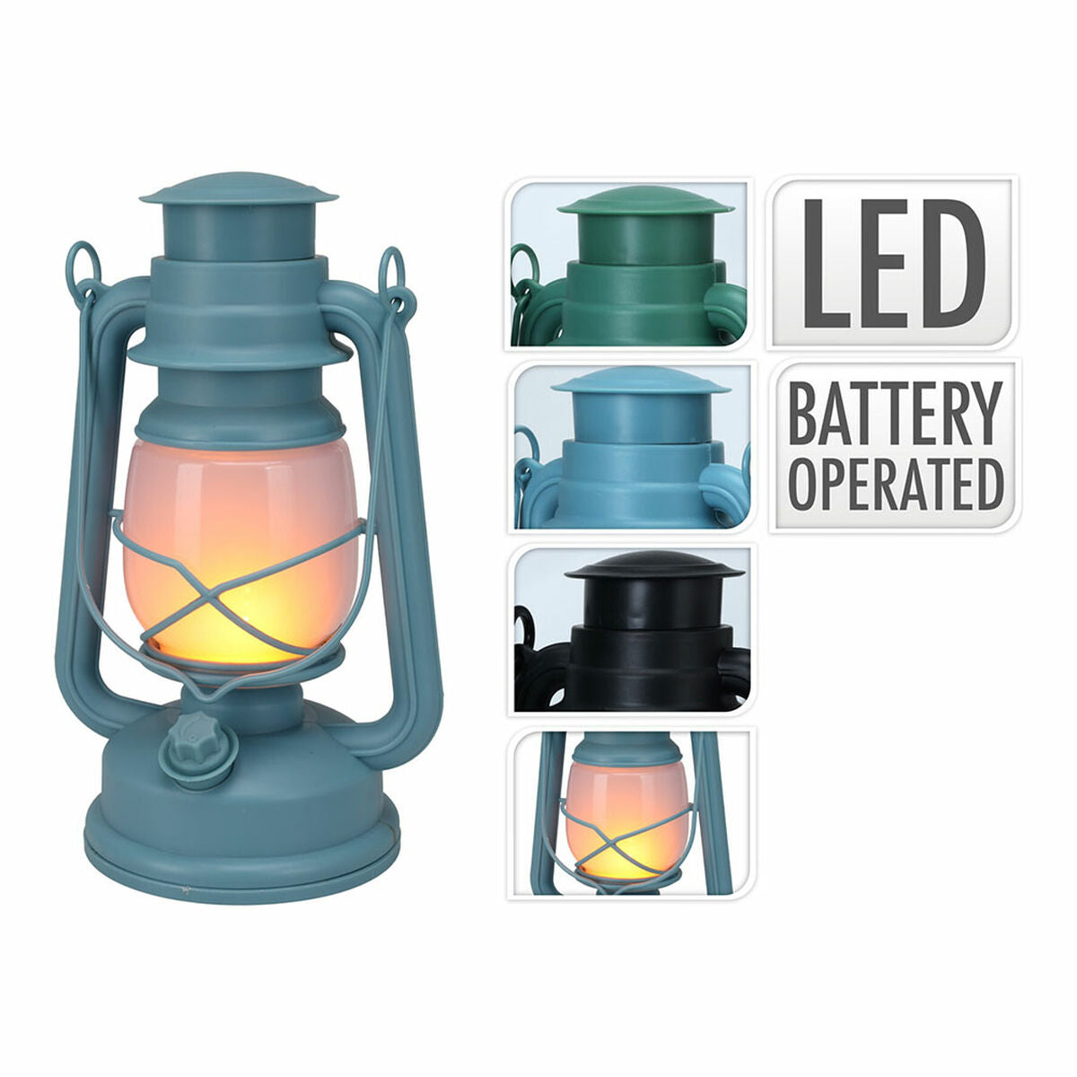 LED-lyhty paristokäyttöinen 24,5 cm, 16 LED, alumiini, sininen/vihreä sisustus