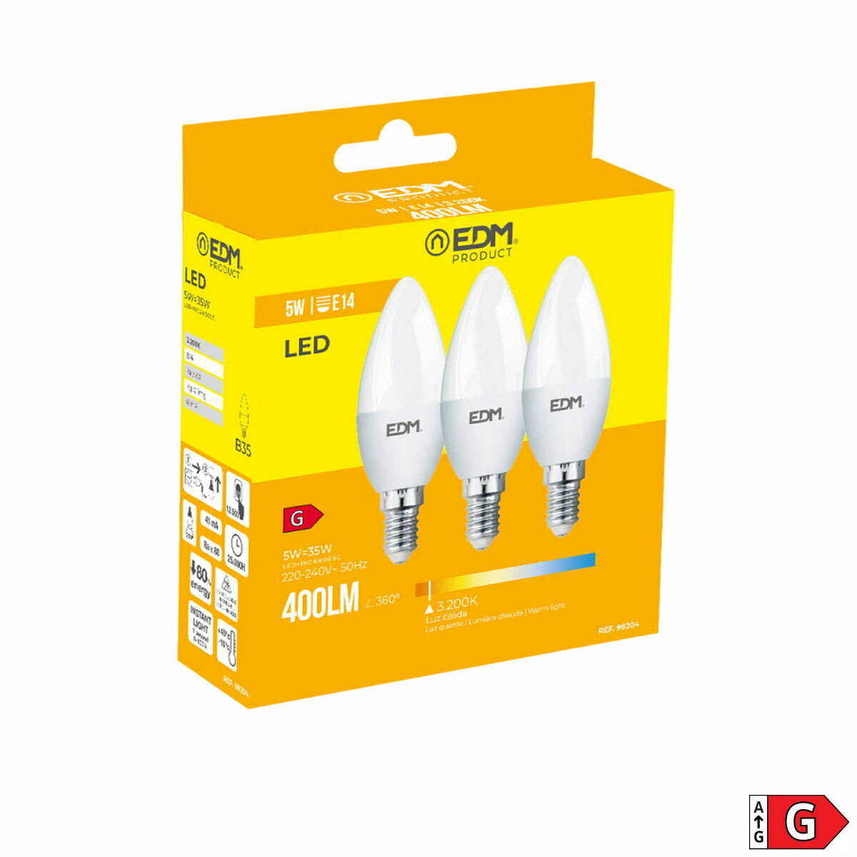LED-polttimo E14 400 lm 3200 K, kynttilä B35, 3 kpl, Ø3,6×10 cm