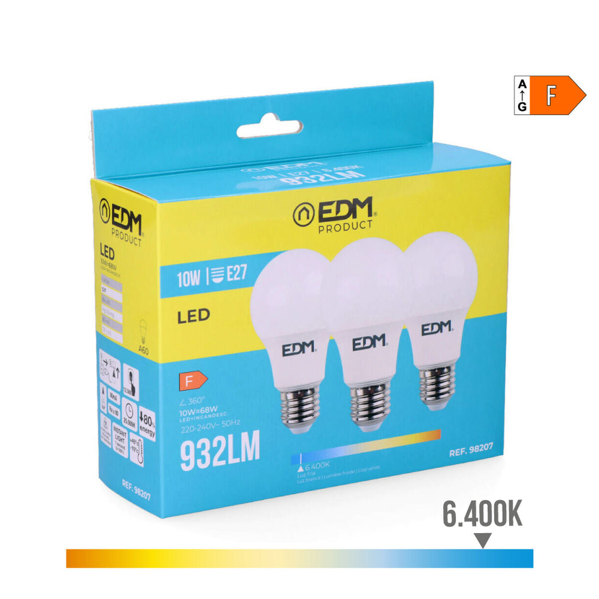 LED-polttimo E27 10 W 6400 K 3 kpl, 810-932 lm, Ø 6 x 10,8 cm