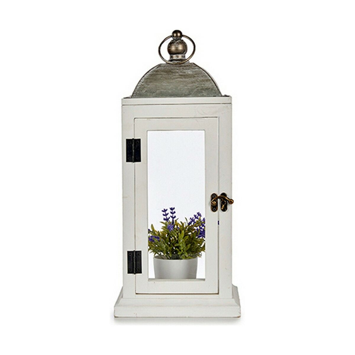 Lyhty 18 x 43 x 18 cm, valkoinen puu & hopea metalli 6 kpl setti, sisustukseen