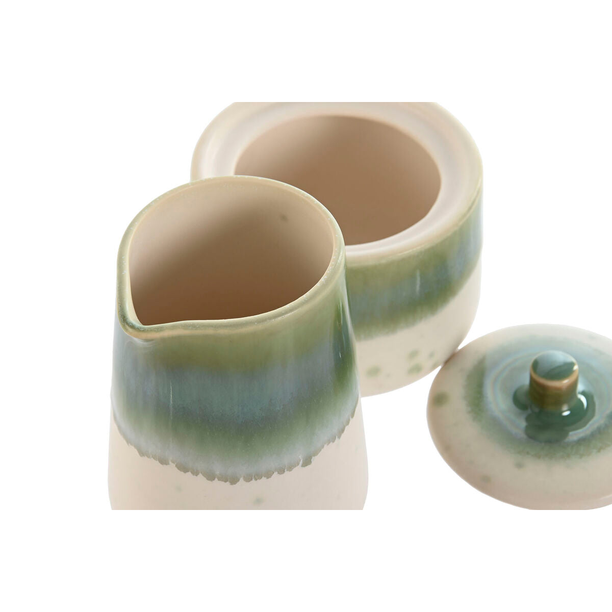 Maitokannu ja sokerikulho, posliini 250 ml, vihreä-valkoinen, 2 kpl, 9x9x8,4 cm