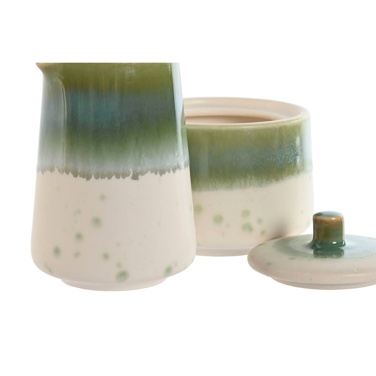 Maitokannu ja sokerikulho, posliini 250 ml, vihreä-valkoinen, 2 kpl, 9x9x8,4 cm