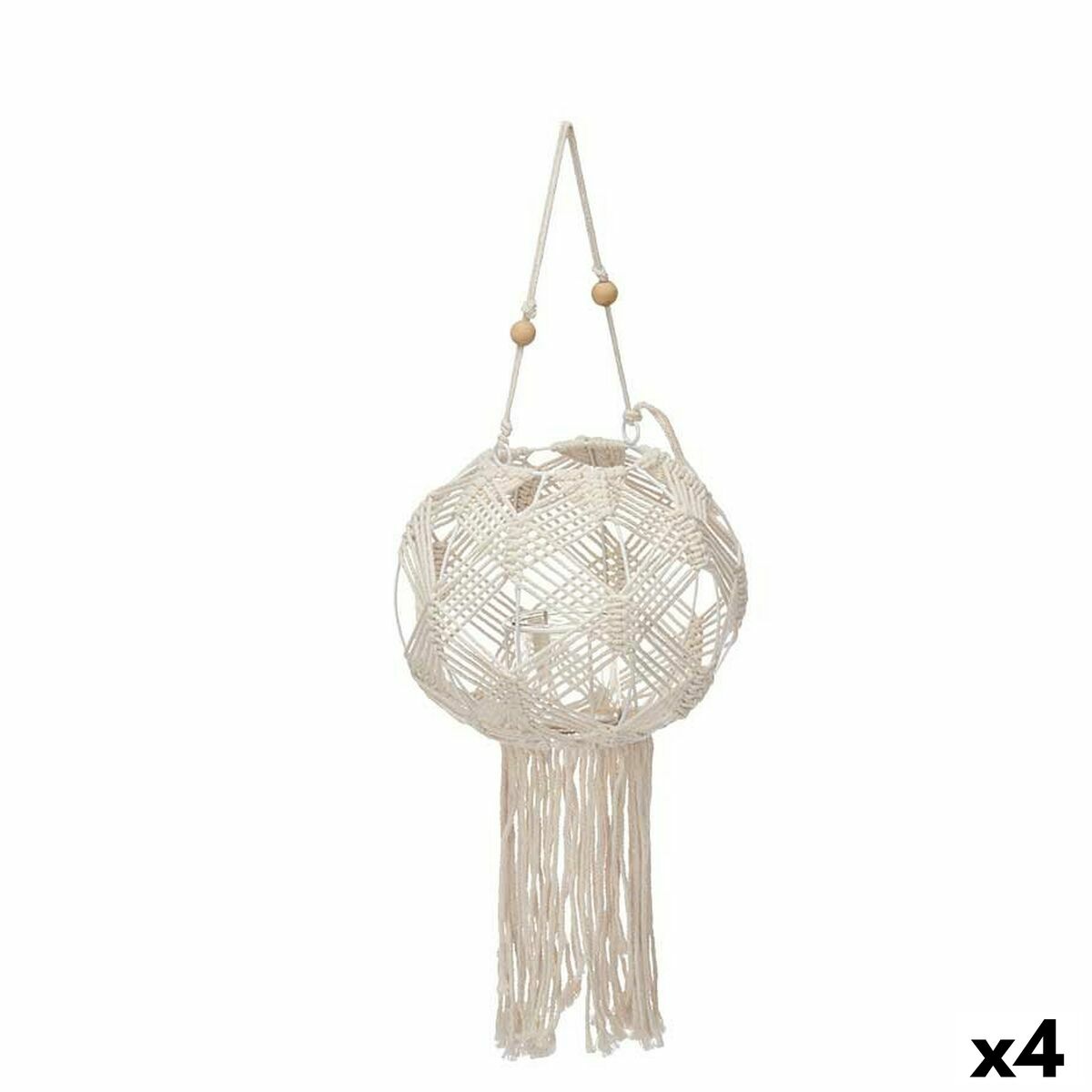 Makrame-lyhty valkoinen lasi & puuvilla boheemi roikkuva 23×24×23 cm 4 kpl