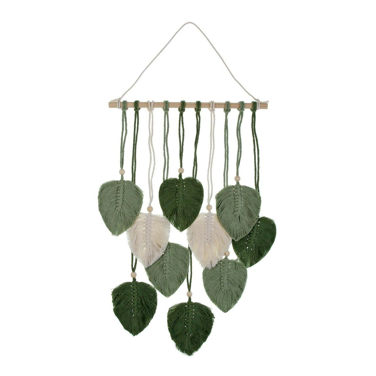 Seinäkoriste vihreät makrame-lehdet 90 x 40 cm, boho, puu & puuvillasekoite