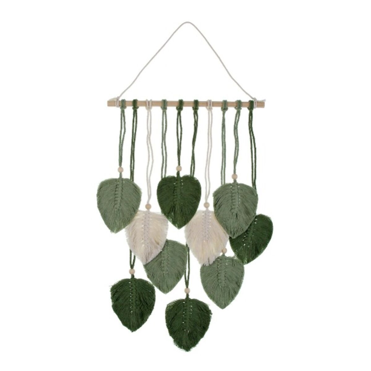 Seinäkoriste vihreät makrame-lehdet 90 x 40 cm, boho, puu & puuvillasekoite
