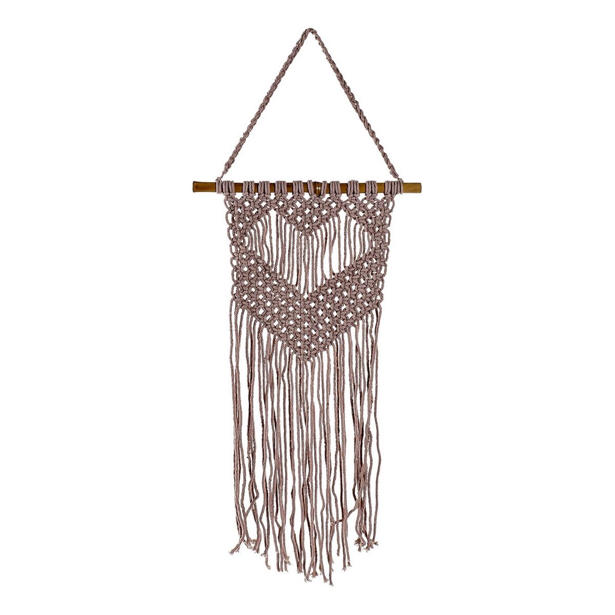 Makramee seinäkoriste bambutangolla, vaaleanruskea & purppura, boho-tyyli