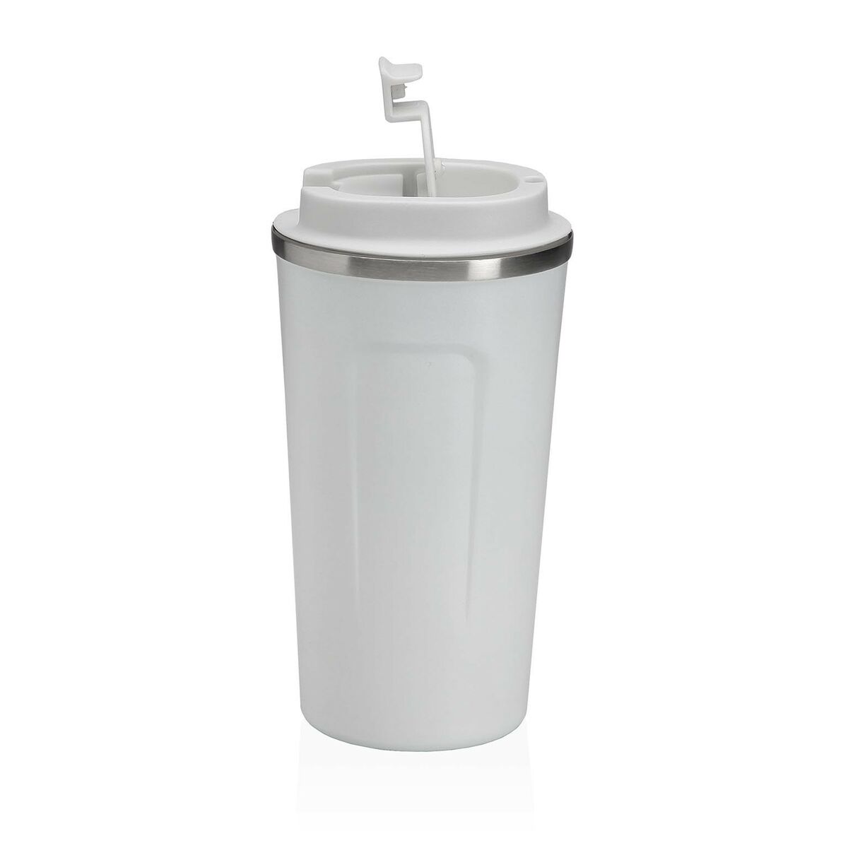 Matkamuki 510 ml, kannella - valkoinen kahvimuki & teekuppi, teräs & polypropeeni