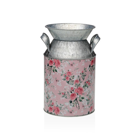 Metallimaljakko kukkakuosi pinkki, ruusukuvio 13 x 15,5 x 21 cm, sisustukseen
