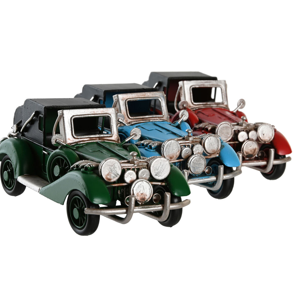 Koristeauto metallinen vintage 3 kpl 16 x 7,5 x 7 cm, sininen punainen vihreä
