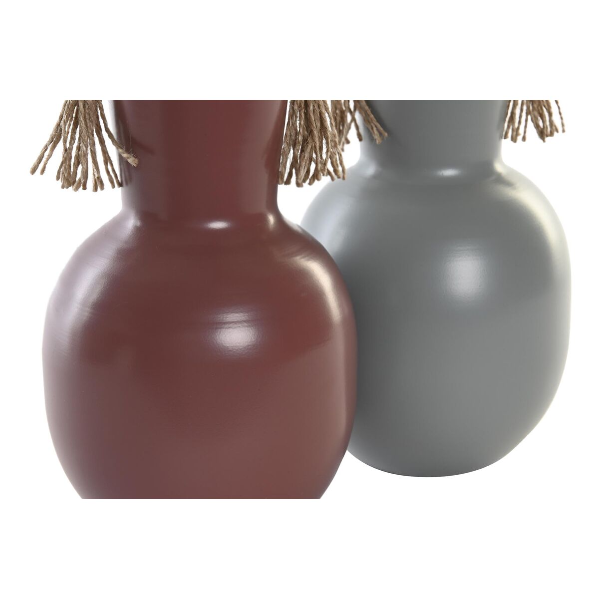 Maljakko metallinen 24 cm, 2 kpl - harmaa & terrakotta, tupsuilla, sisustukseen