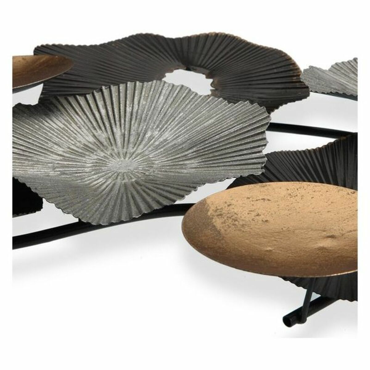 Metallinen seinäkoriste 6,4×49,5×90,8 cm, hopea-musta-kulta, abstrakti kukka