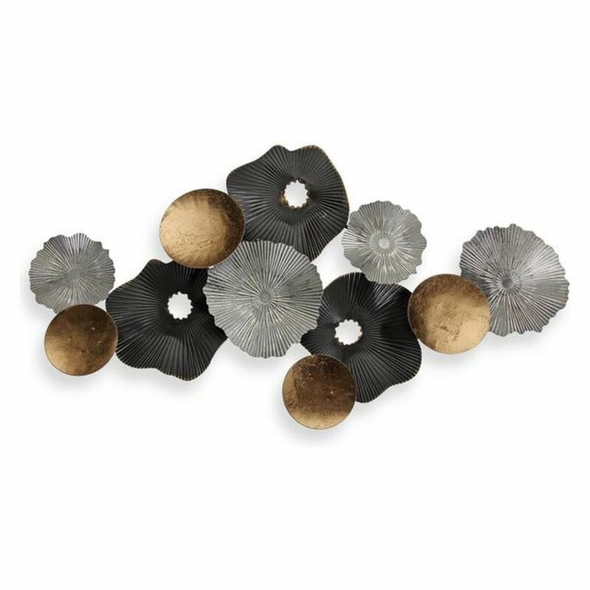 Metallinen seinäkoriste 6,4×49,5×90,8 cm, hopea-musta-kulta, abstrakti kukka