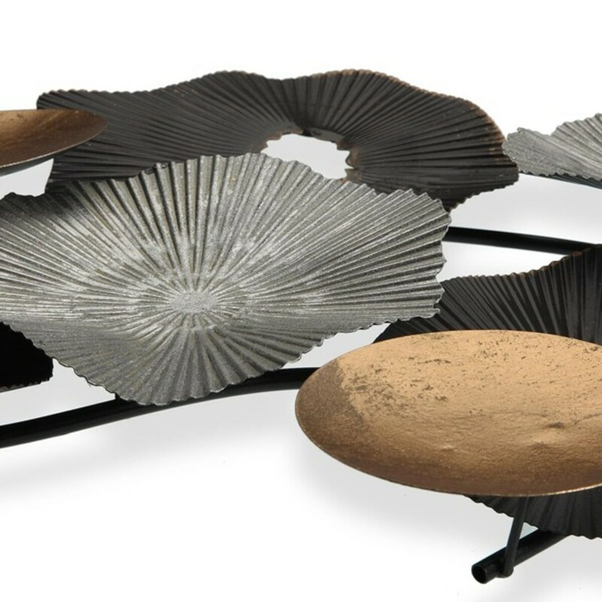 Metallinen seinäkoriste 6,4×49,5×90,8 cm, hopea-musta-kulta, abstrakti kukka