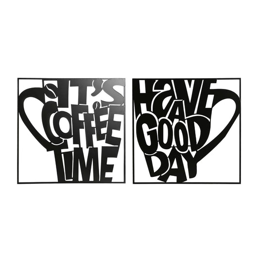 Seinäkoriste musta metallinen kahvikupit vintage 44,5 x 44,5 cm, 2 kpl keittiöön