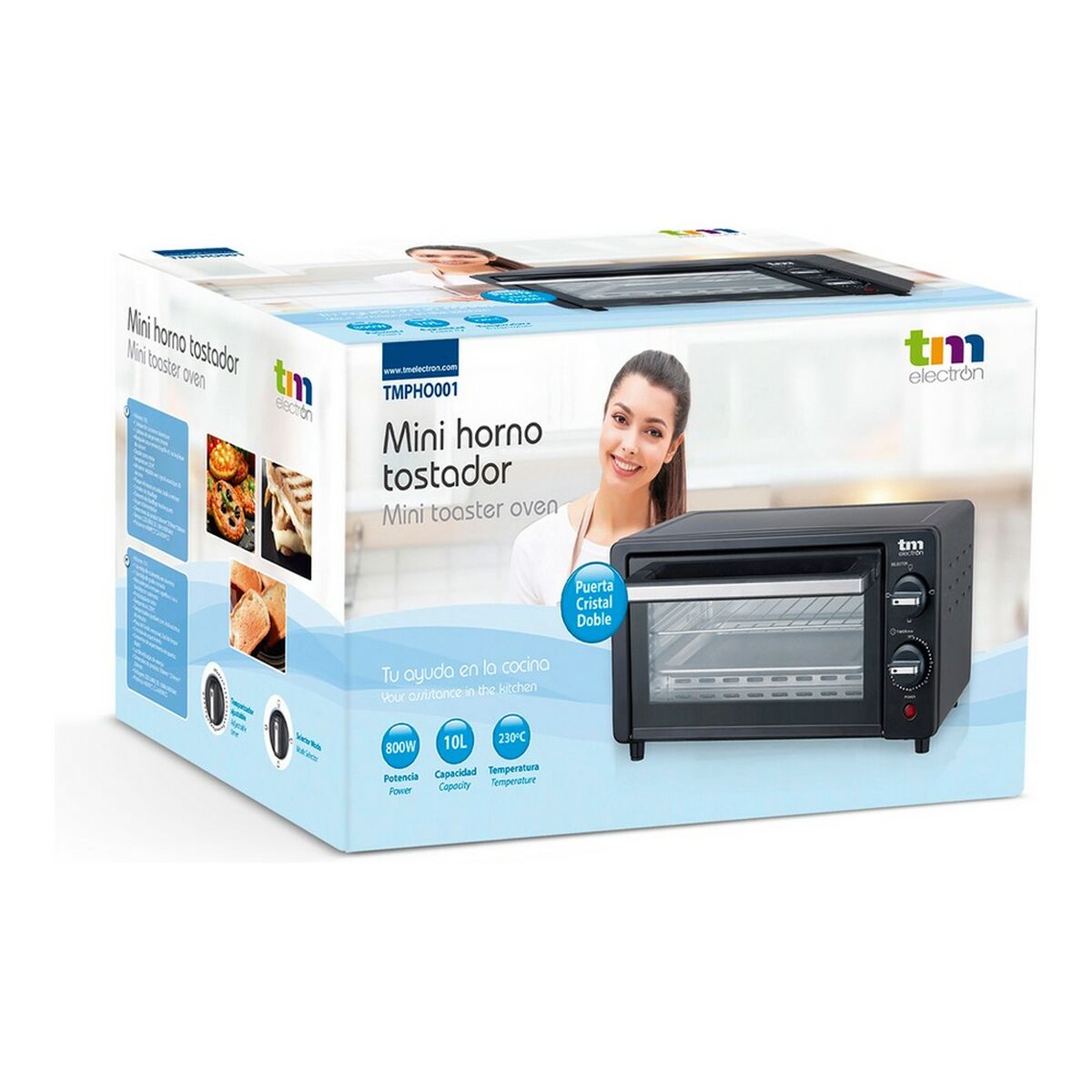 Mini sähköuuni 10 l, uuni & grilli - 400–800 W, 230 °C, musta keittiöön