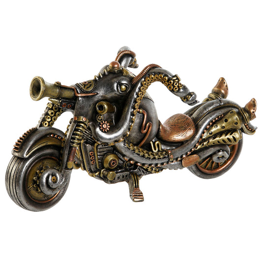 Moottoripyörä koristehahmo, steampunk harmaa & messinki 30 x 11 x 14 cm