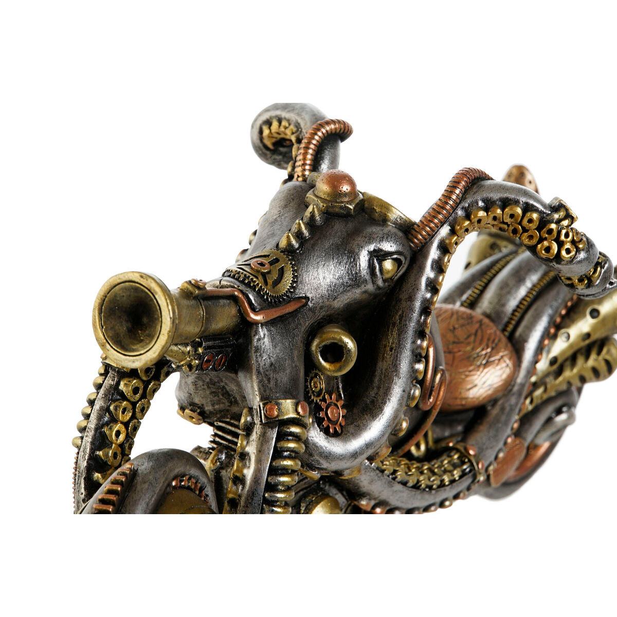 Moottoripyörä koristehahmo, steampunk harmaa & messinki 30 x 11 x 14 cm