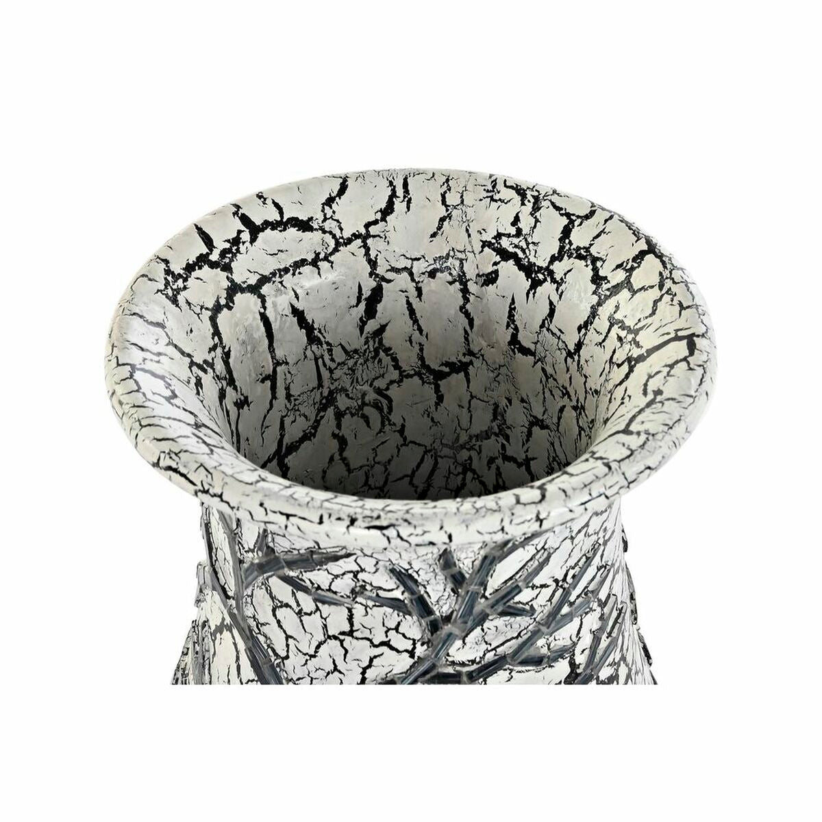 Maljakko mosaikki 60 cm, valkoinen & musta, puu-kuvio kristalli-terrakotta