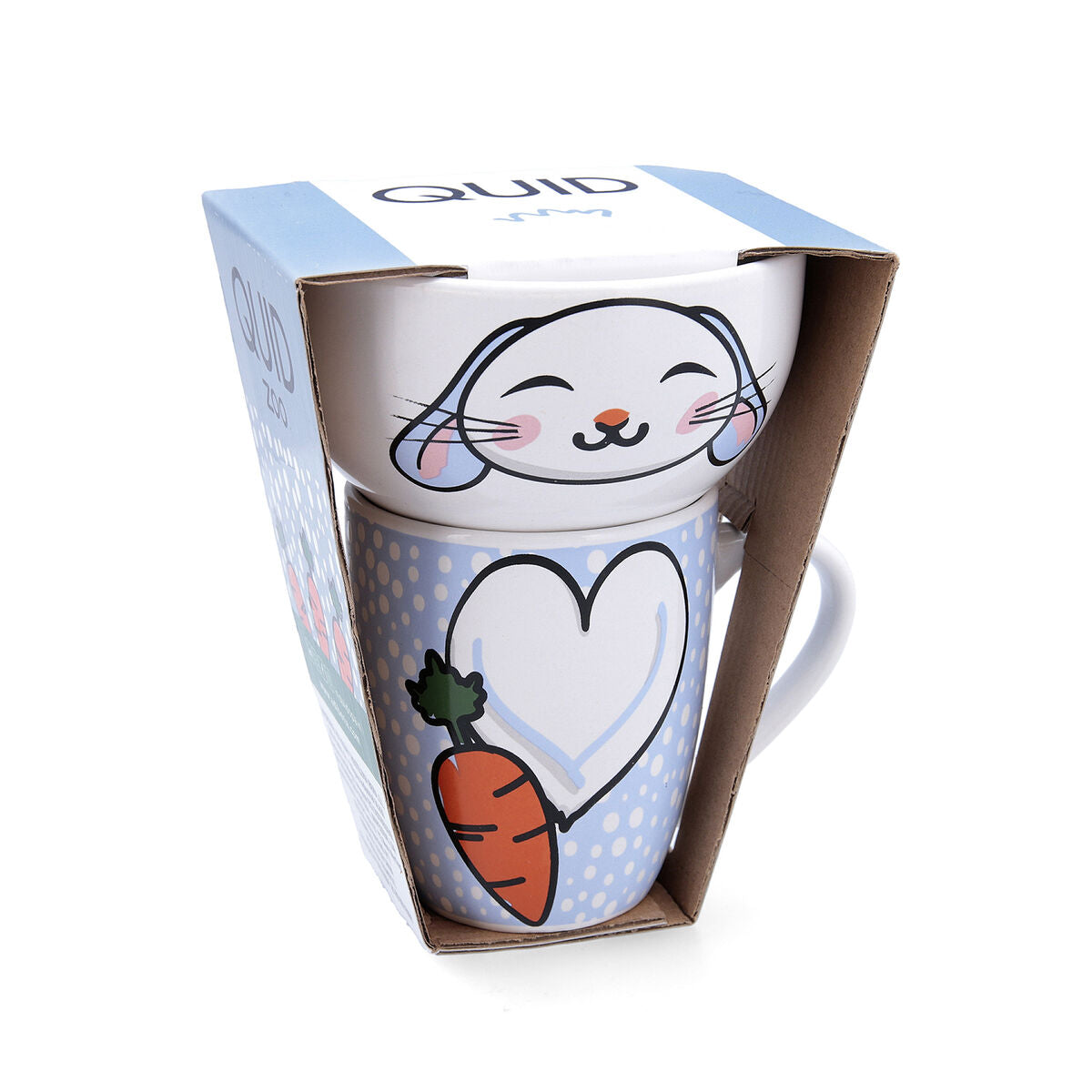 Mukisetti keramiikka monivärinen kani-kuvio - muki 330 ml & kulho 510 ml