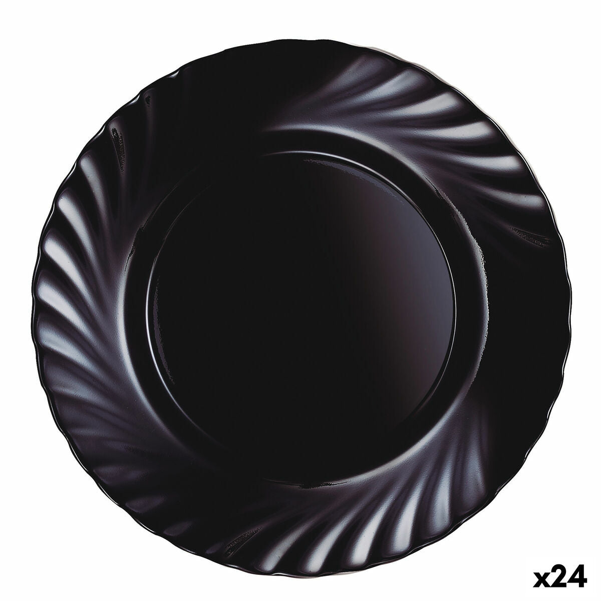 Litteä lautanen Ø 24,5 cm, musta lasi - 24 kpl, ruokailuun & kahviloihin
