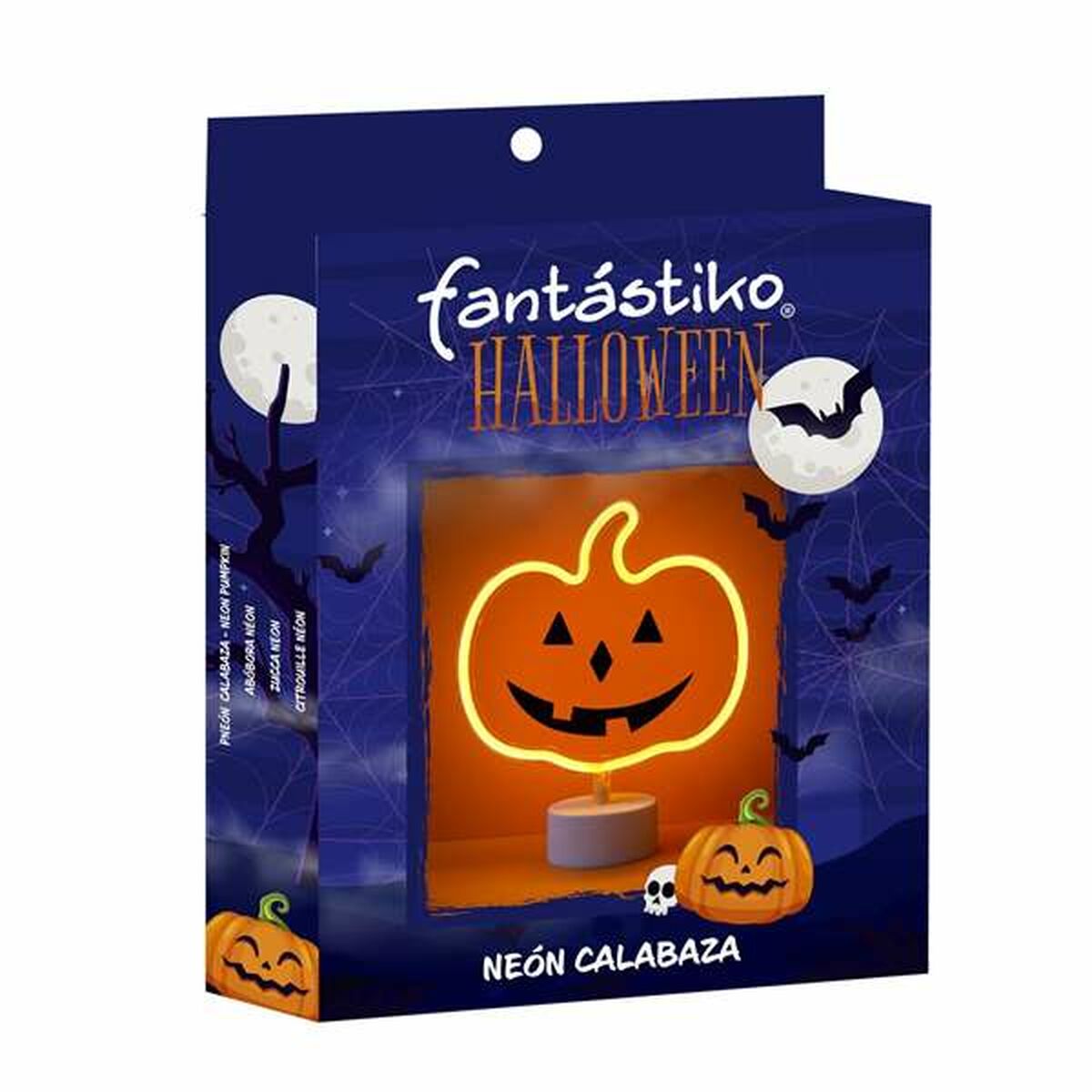 Neon-kurpitsa Halloween-koriste, paristokäyttöinen telineellä 26,5 x 22,8 cm