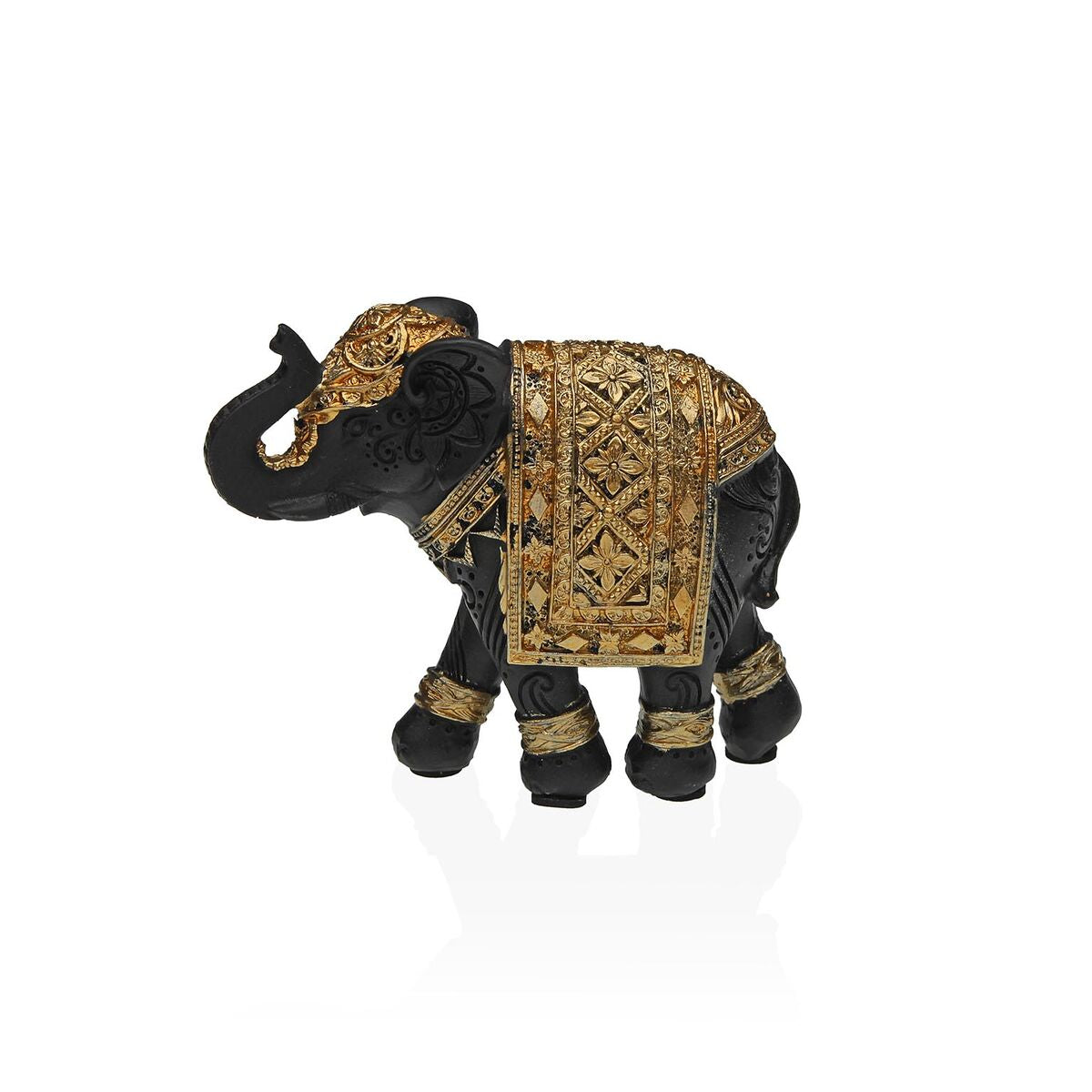 Norsu koristehahmo resiinistä 4,5 x 9 x 11,5 cm, musta & kulta, sisustukseen