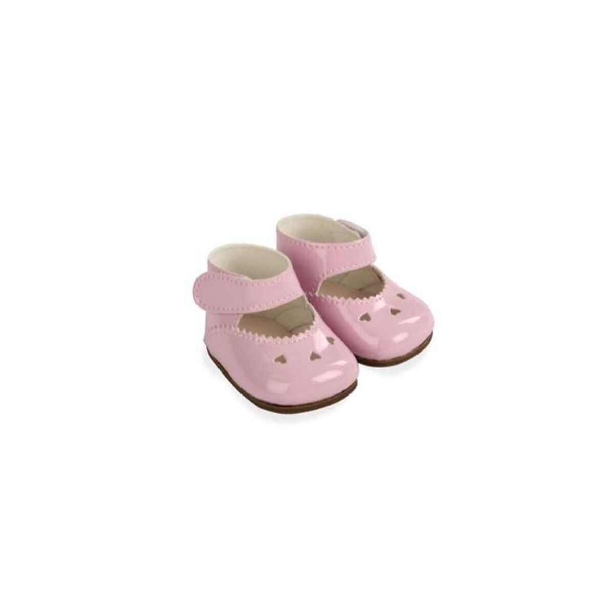 Nuken kengät 45 cm pinkki, lakattu tarrakiinnitys & sydänkuviot Arias, nukeille