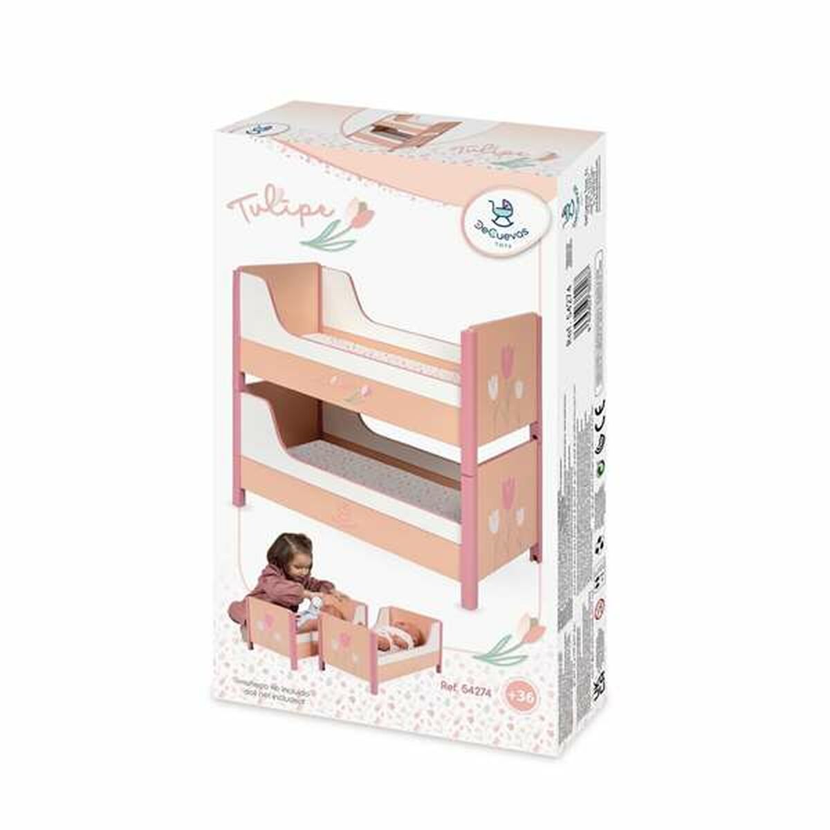 Nuken kerrossänky puinen 2-tasoinen, ruskea & vaaleanpunainen tulppaanikuvio