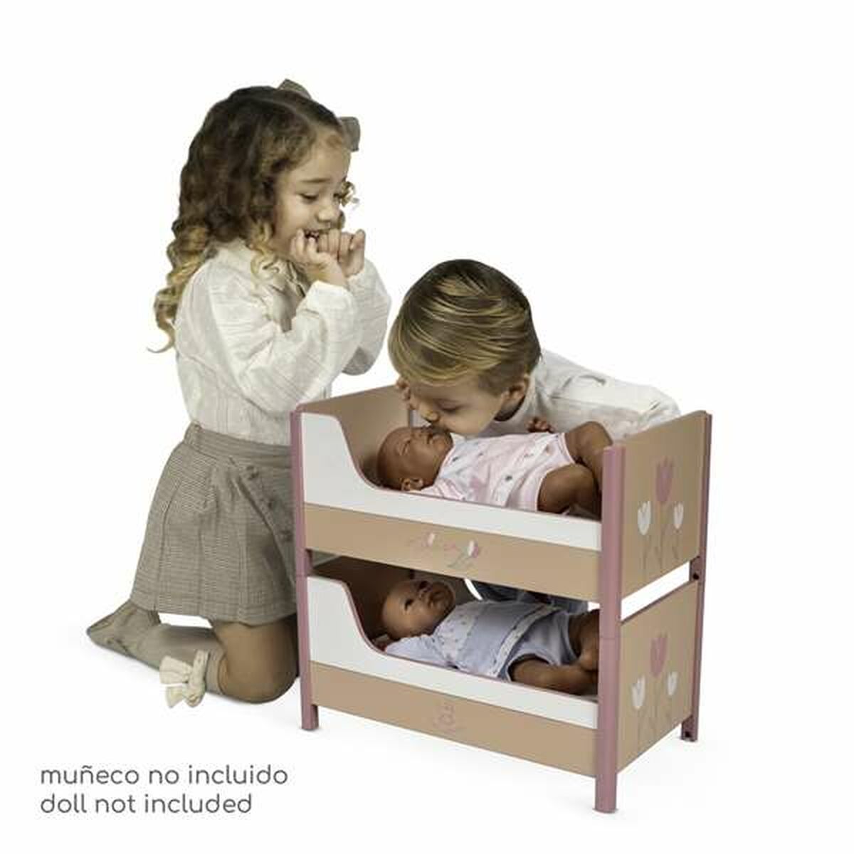 Nuken kerrossänky puinen 2-tasoinen, ruskea & vaaleanpunainen tulppaanikuvio