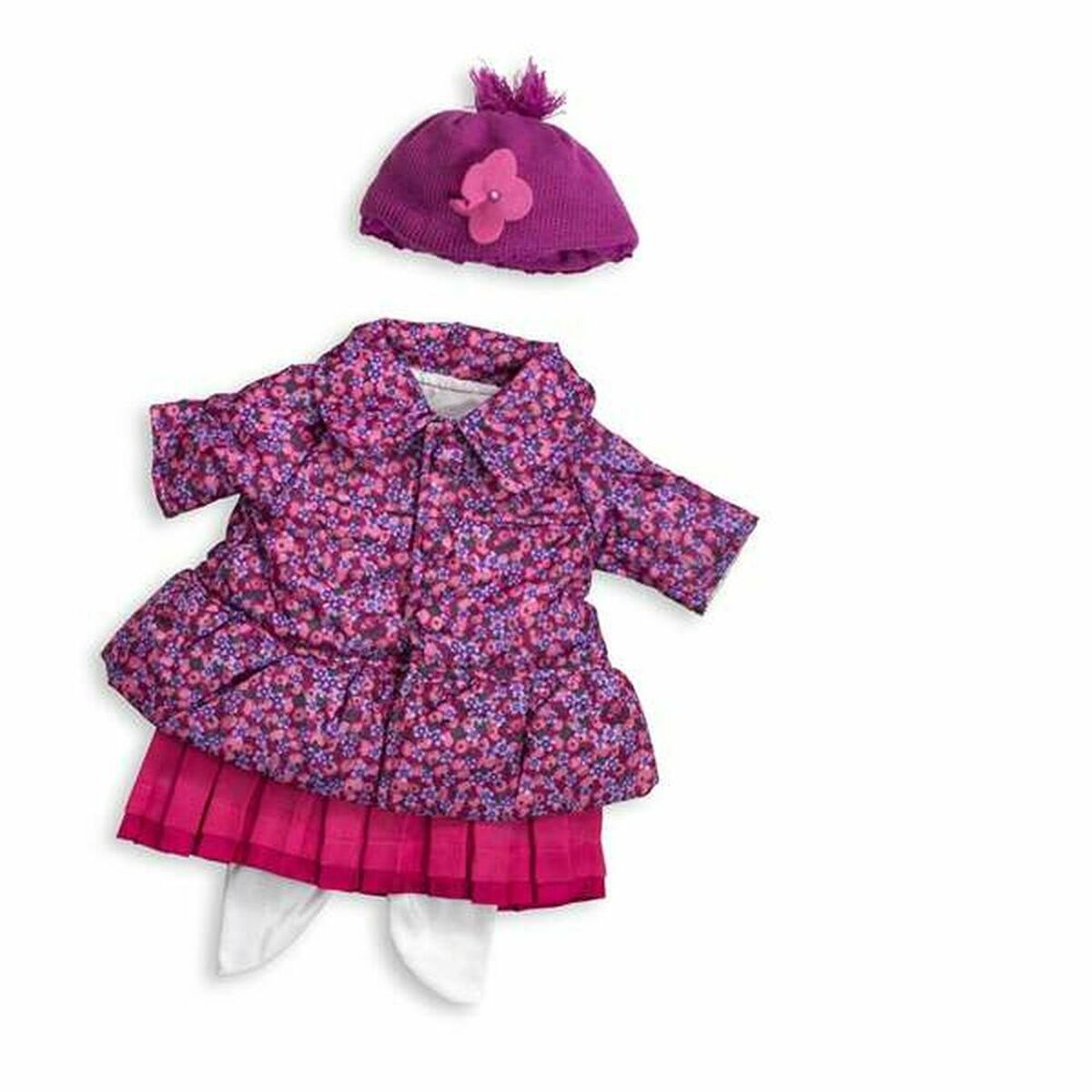 Nuken mekko 50 cm, beige kukkakuosi & neuletakki, nukelle 50 cm, lapsille