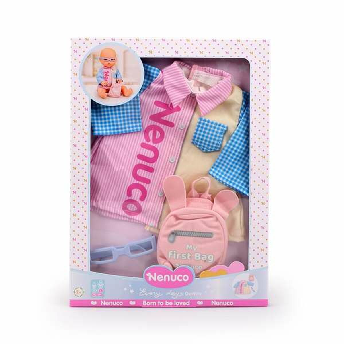 Nuken vaatteet 42 cm, monivärinen arkiasu & asusteet nukelle, 3+ sopii Nenuco
