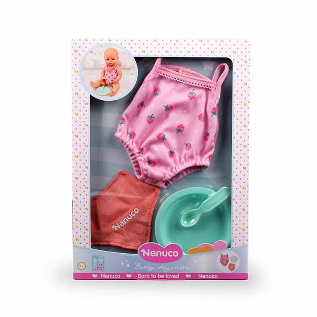 Nuken vaatteet 42 cm, monivärinen arkiasu & asusteet nukelle, 3+ sopii Nenuco