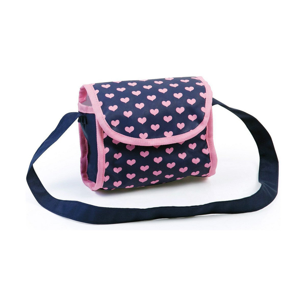 Nuken vaunut 45 cm, sininen & pinkki sydänkuvio, hoitolaukku, koottava, 3+ v