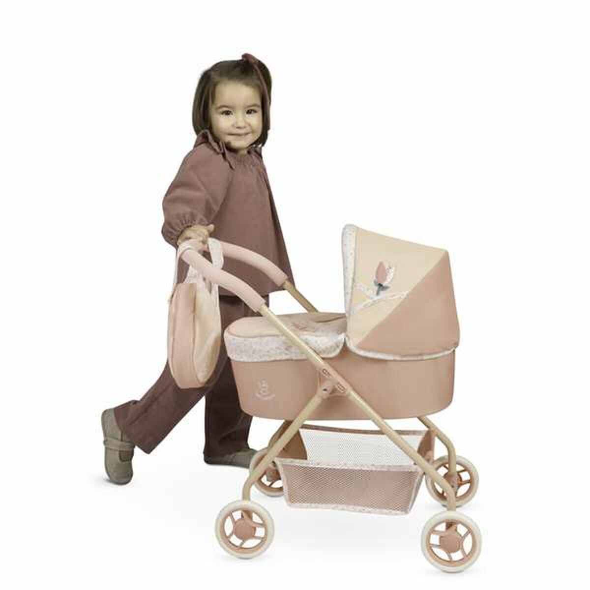 Nukenvaunut kantokopalla & laukulla, beige kukkakuosi, 3+ v - Decuevas