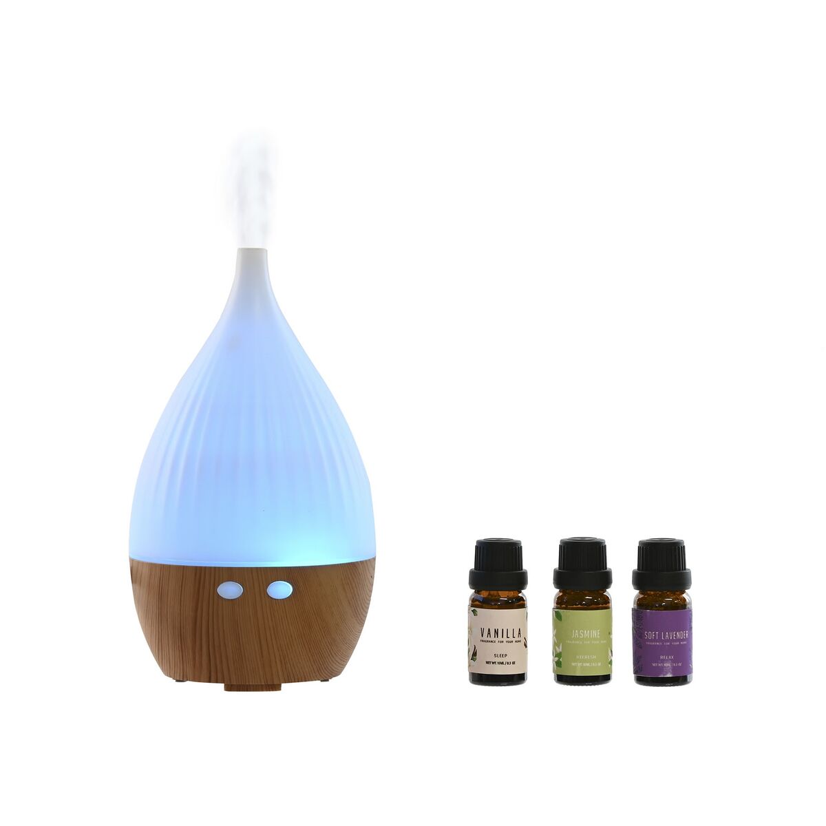 Öljydiffuuseri USB 10 ml, 4 kpl, puuviilu & valkoinen, urban-malli kotiin