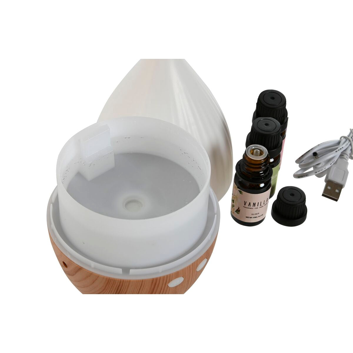 Öljydiffuuseri USB 10 ml, 4 kpl, puuviilu & valkoinen, urban-malli kotiin