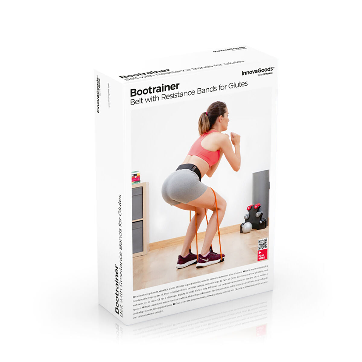 Vyö vastuskuminauhoilla pakaroille, säädettävä, 18 kg vastus, harjoitusopas