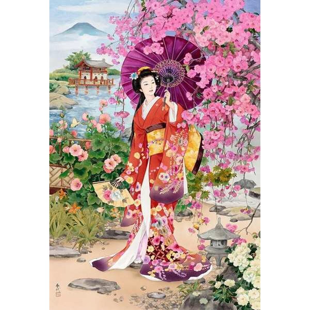 Palapeli 1000 palaa Teien Haruyo Morita - geisha ja kirsikankukat, aikuisille