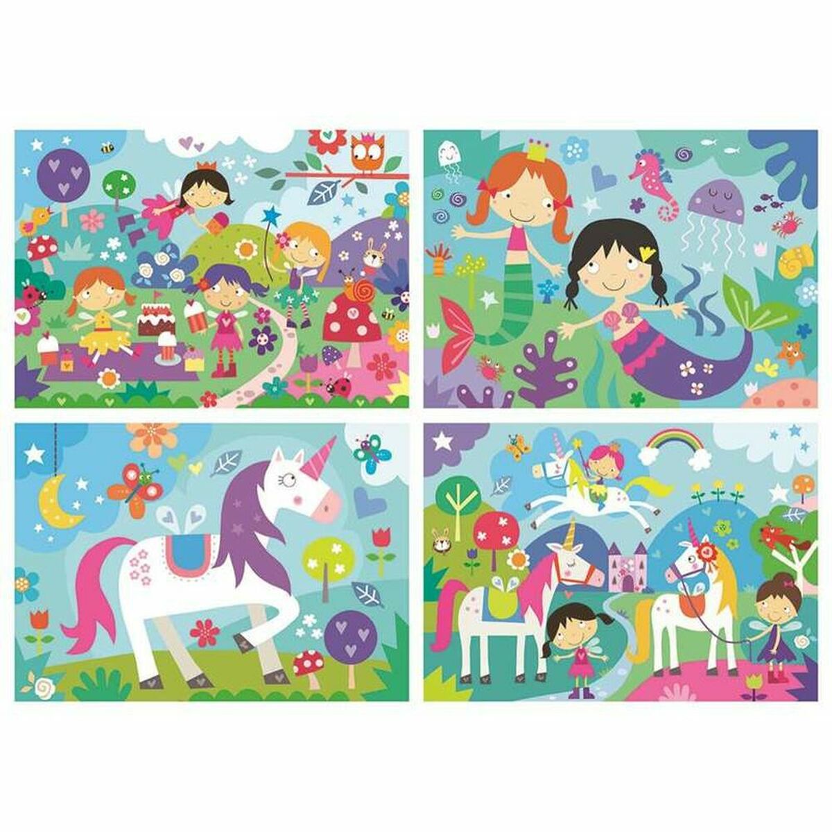 Palapeli setti 4 kpl, fantasia, 20/40/60/80 palaa, 3+, yksisarviset lapsille