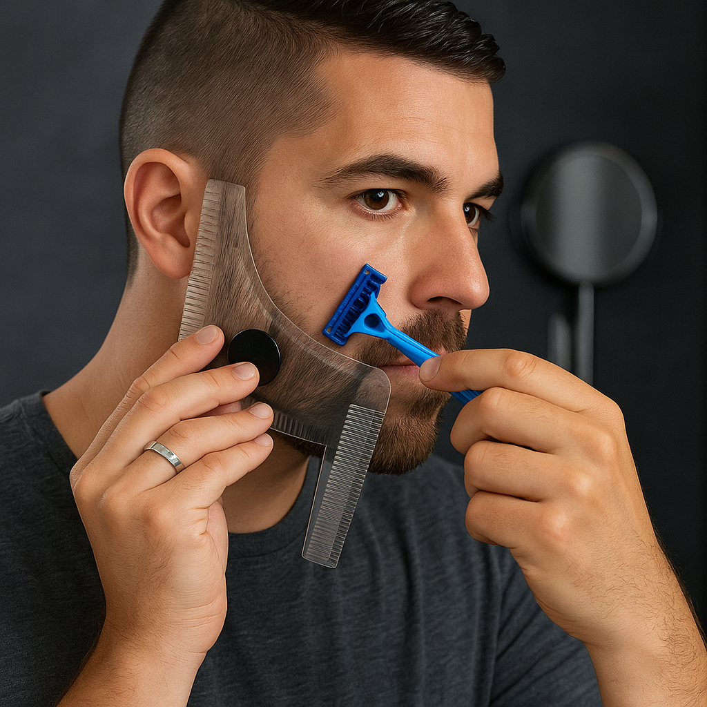 Partamuotti, läpinäkyvä polykarbonaatti – parran muotoiluun miehille, kompakti – partamuotti integroidut piikit – kuva 1