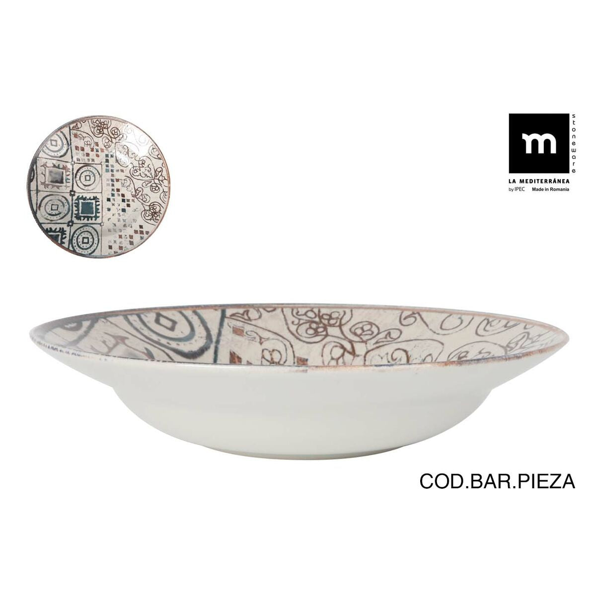 Pastalautanen Ø 29 cm, 6 kpl, syvä pasta-astia Grecia-kuosi, ruokailuun