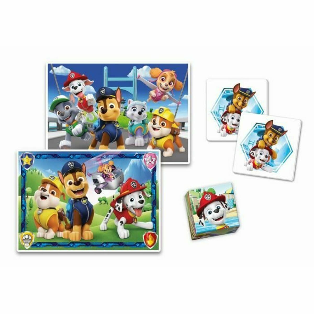 Paw patrol palapeli 4-in-1 setti, memo & kuutiopelit, 3+ lapsille Clementoni