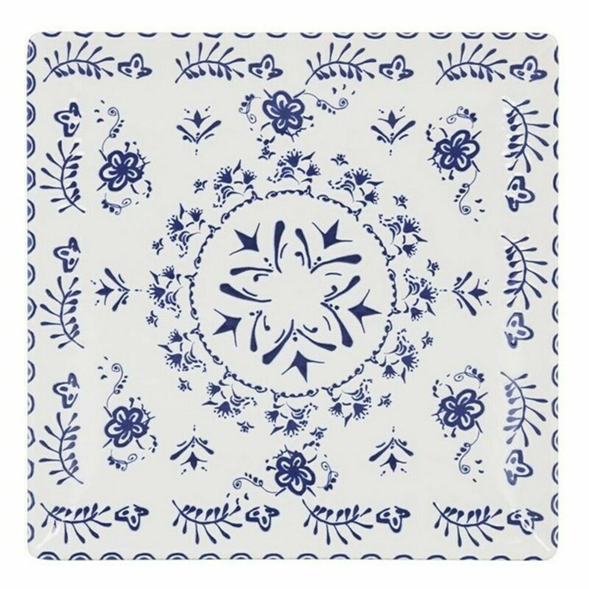 Posliinilautanen 24 x 24 cm litteä, sinivalkoinen mediterraaninen kuosi 6 kpl