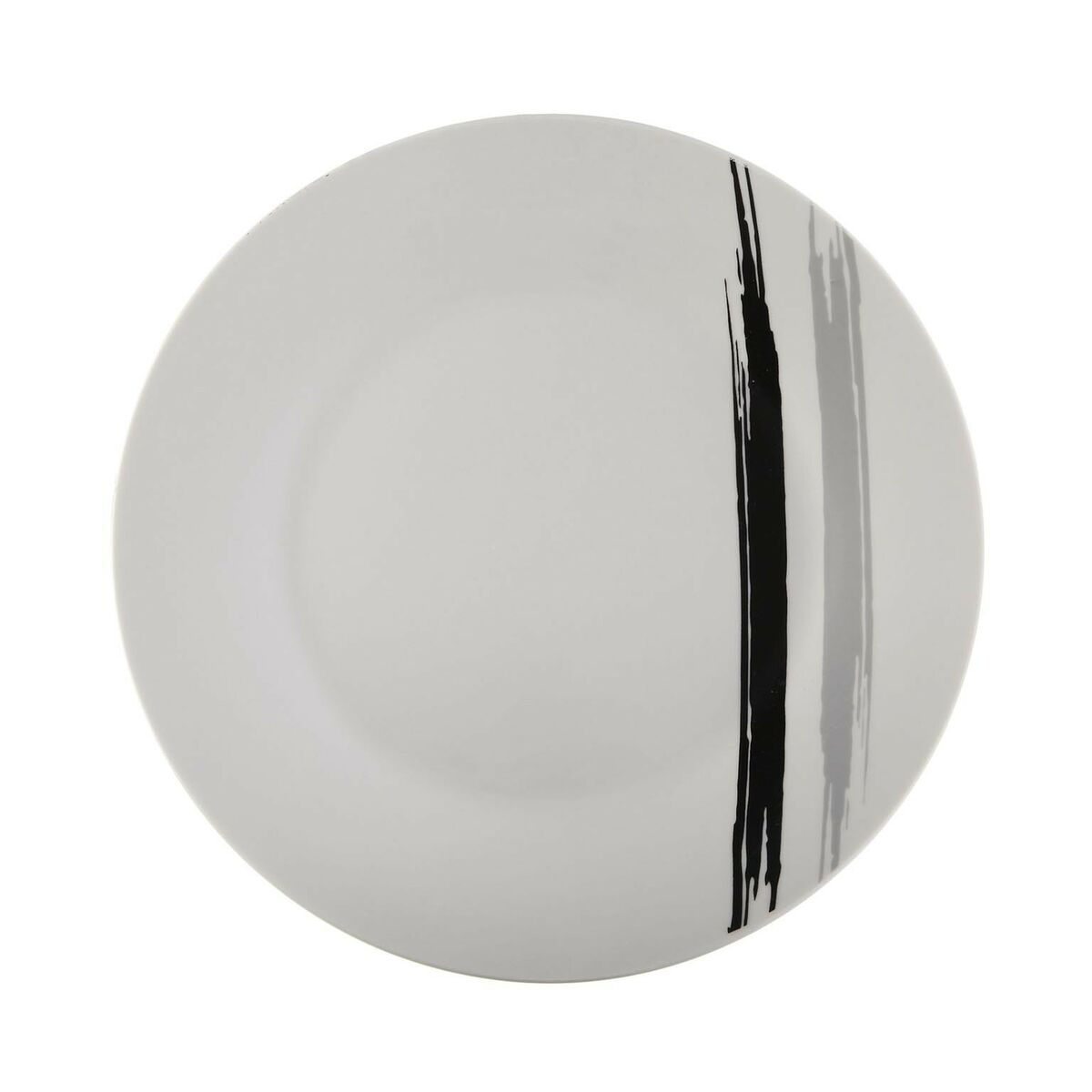 Posliinilautanen litteä, minimal-kuosi musta & harmaa raita, ruokalautanen